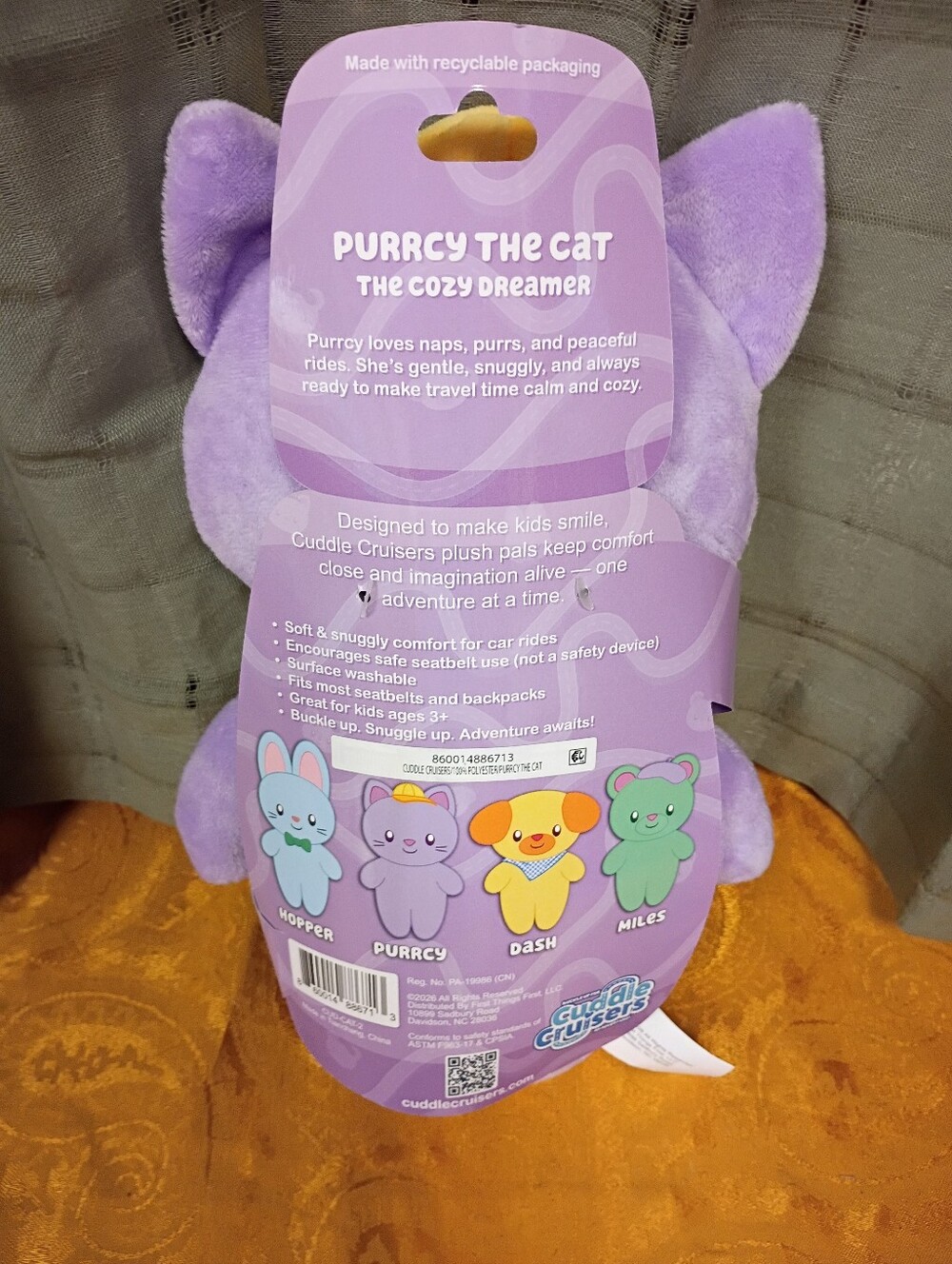 NWT Cuddle Cruisers Purrcy The Cat Seatbelt/Backpack Strap Cover 12" - Picture 5 of 6